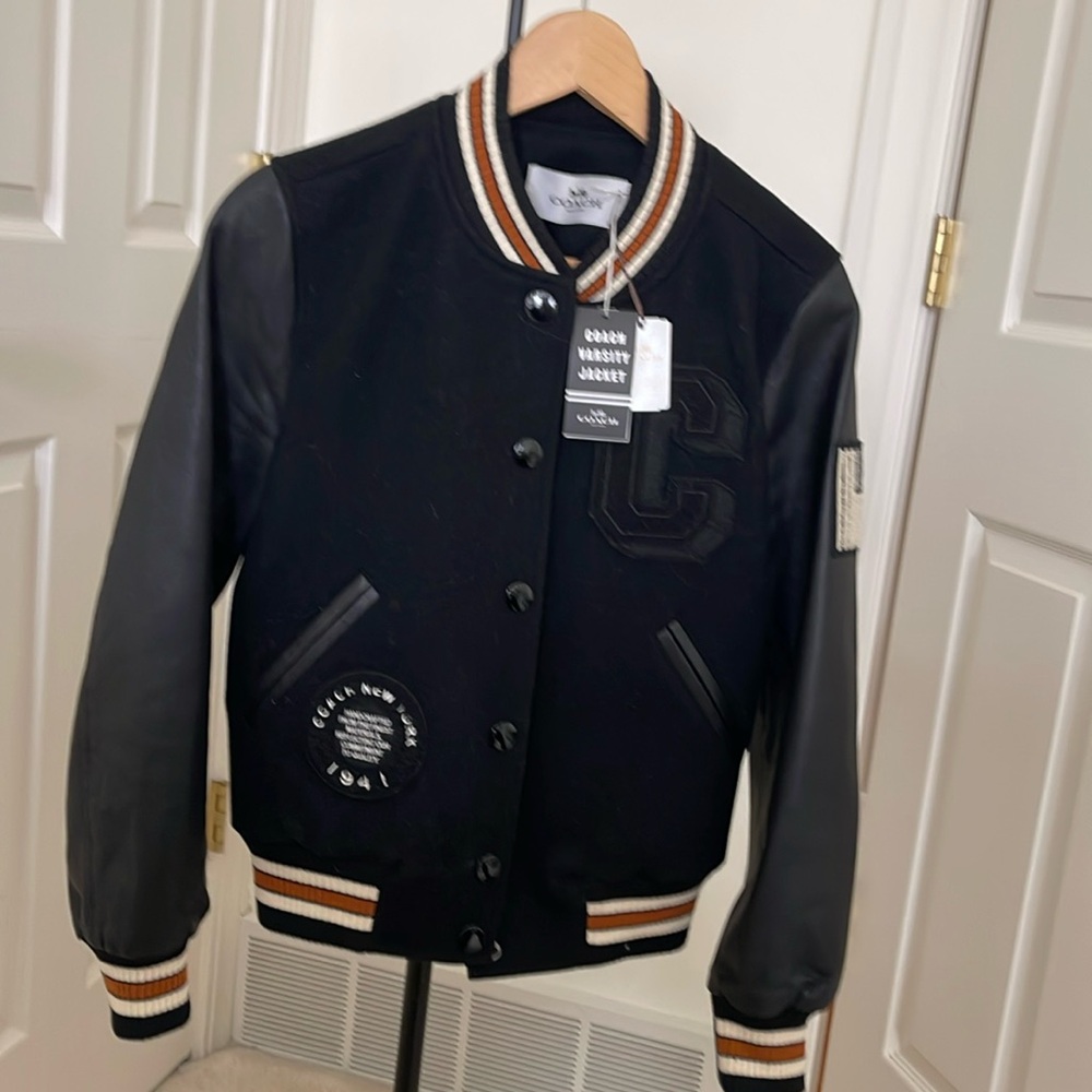 COACH Varsity Jacket, Leather Sleeves, Wool Shell, Padded Interior, NWT, Rare